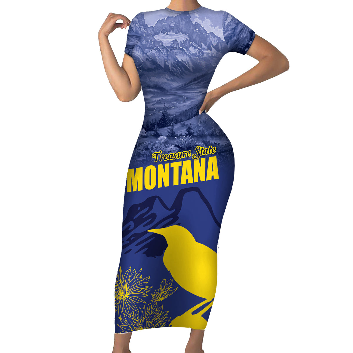 National Montana Day 2024 Short Sleeve Bodycon Dress The Treasure State - Wonder Print Shop