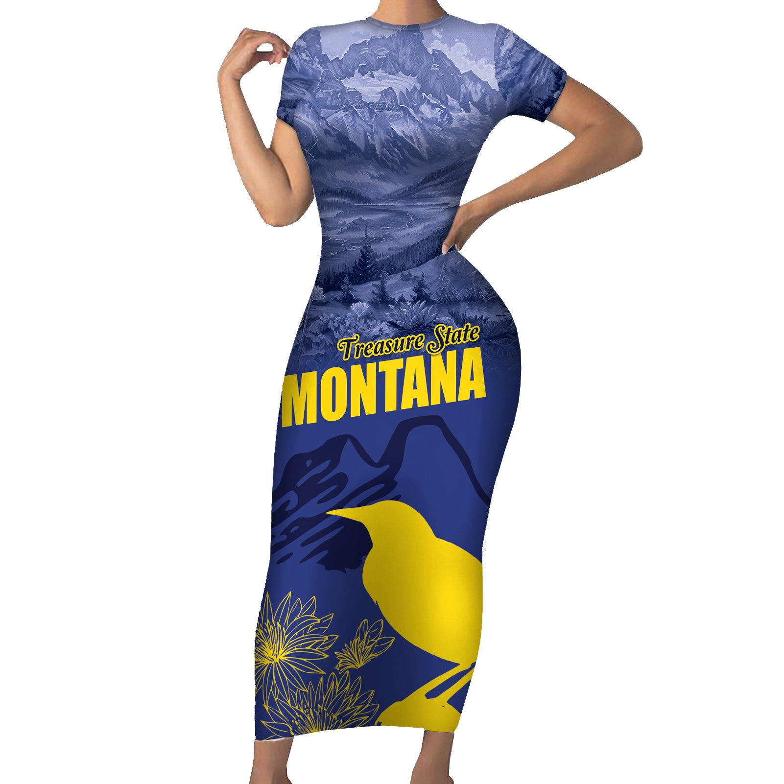 National Montana Day 2024 Short Sleeve Bodycon Dress The Treasure State - Wonder Print Shop