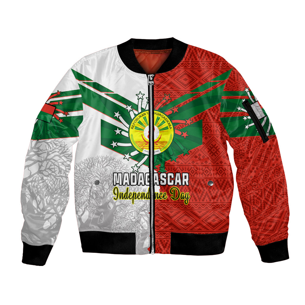 Personalised 26 June Madagascar Independence Day Sleeve Zip Bomber Jacket Baobab Mix African Pattern - Wonder Print Shop
