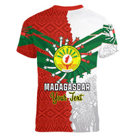 Personalised 26 June Madagascar Independence Day Women V Neck T Shirt Baobab Mix African Pattern - Wonder Print Shop