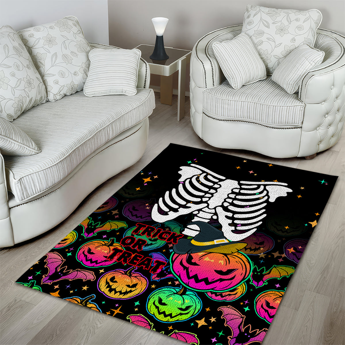 Halloween Skeleton Area Rug Trick or Treat Witch Pumpkin Colorful - Wonder Print Shop