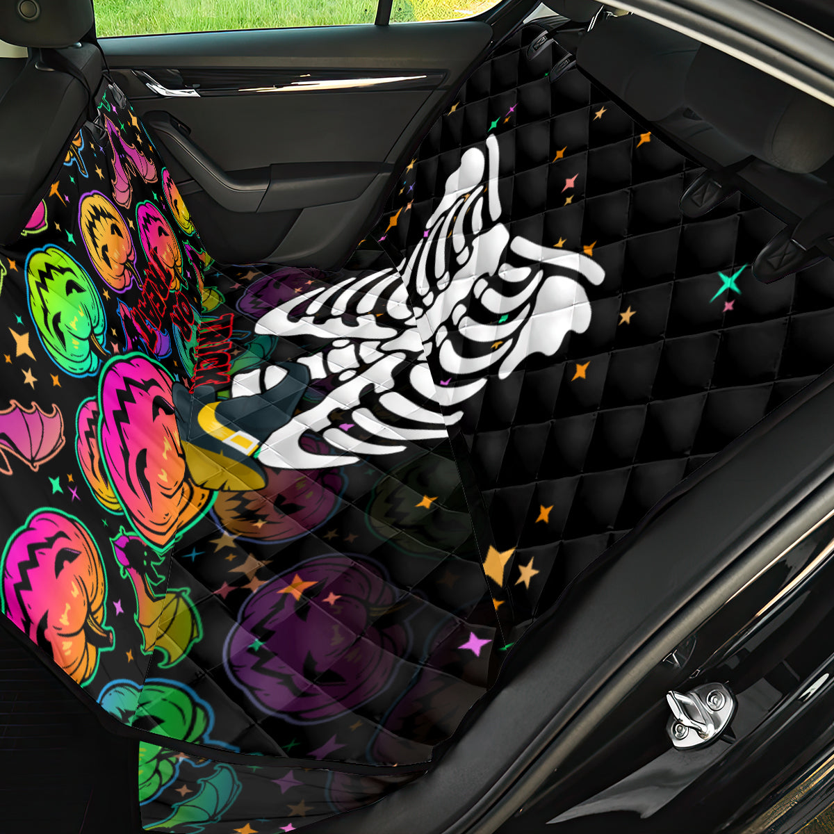 Halloween Skeleton Back Car Seat Cover Trick or Treat Witch Pumpkin Colorful - Wonder Print Shop