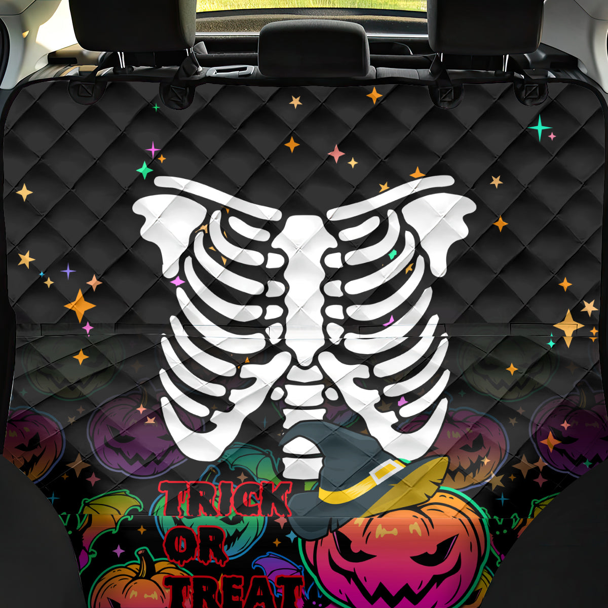 Halloween Skeleton Back Car Seat Cover Trick or Treat Witch Pumpkin Colorful - Wonder Print Shop