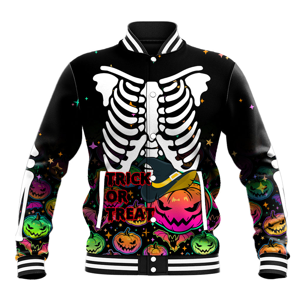 Halloween Skeleton Baseball Jacket Trick or Treat Witch Pumpkin Colorful - Wonder Print Shop