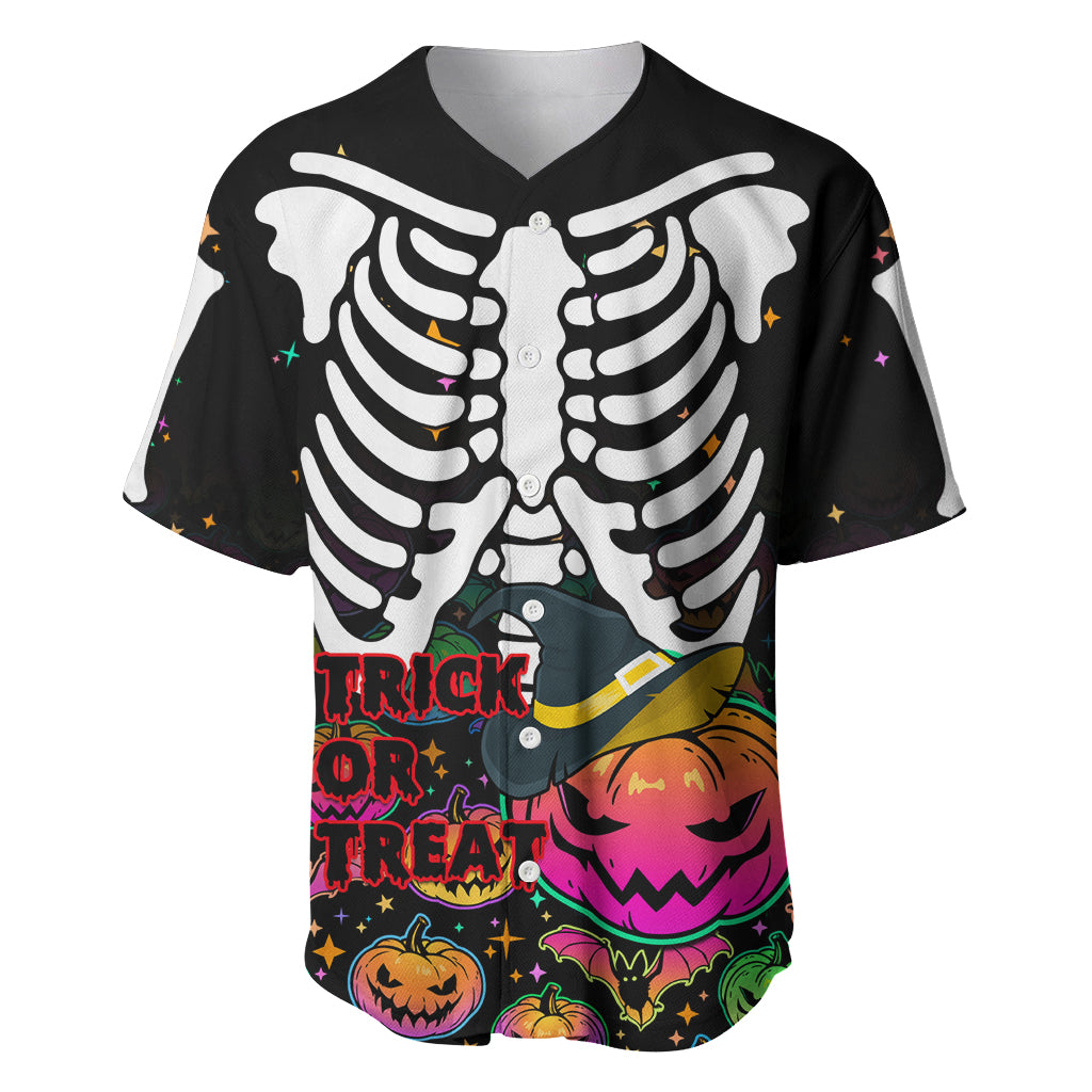 Halloween Skeleton Baseball Jersey Trick or Treat Witch Pumpkin Colorful - Wonder Print Shop