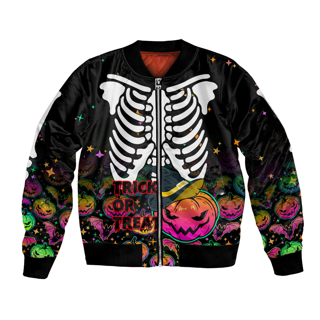 Halloween Skeleton Bomber Jacket Trick or Treat Witch Pumpkin Colorful - Wonder Print Shop