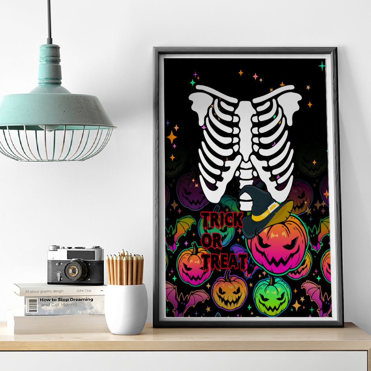 Halloween Skeleton Canvas Wall Art Trick or Treat Witch Pumpkin Colorful - Wonder Print Shop