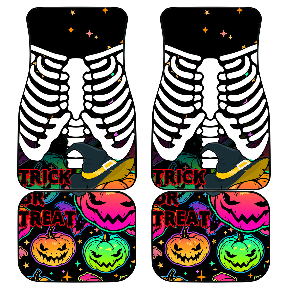 Halloween Skeleton Car Mats Trick or Treat Witch Pumpkin Colorful - Wonder Print Shop