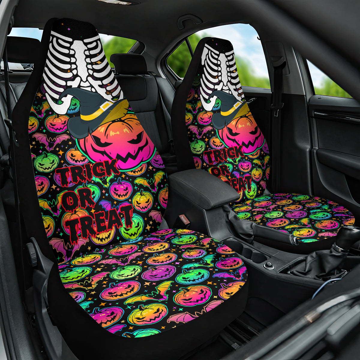 Halloween Skeleton Car Seat Cover Trick or Treat Witch Pumpkin Colorful - Wonder Print Shop
