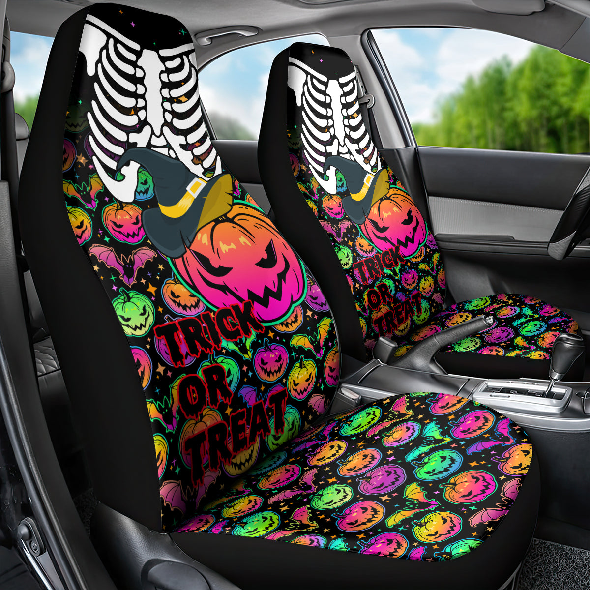 Halloween Skeleton Car Seat Cover Trick or Treat Witch Pumpkin Colorful - Wonder Print Shop