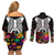 Halloween Skeleton Couples Matching Off Shoulder Short Dress and Long Sleeve Button Shirts Trick or Treat Witch Pumpkin Colorful - Wonder Print Shop
