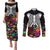 Halloween Skeleton Couples Matching Puletasi Dress and Long Sleeve Button Shirts Trick or Treat Witch Pumpkin Colorful - Wonder Print Shop