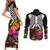 Halloween Skeleton Couples Matching Short Sleeve Bodycon Dress and Long Sleeve Button Shirts Trick or Treat Witch Pumpkin Colorful - Wonder Print Shop