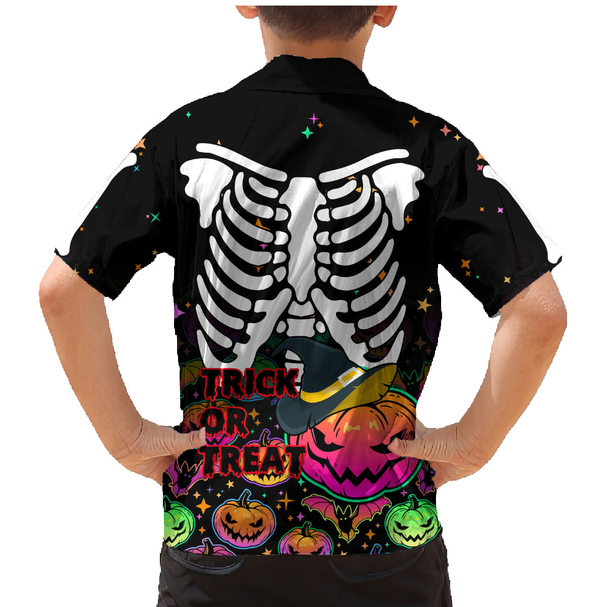 Halloween Skeleton Family Matching Mermaid Dress and Hawaiian Shirt Trick or Treat Witch Pumpkin Colorful - Wonder Print Shop