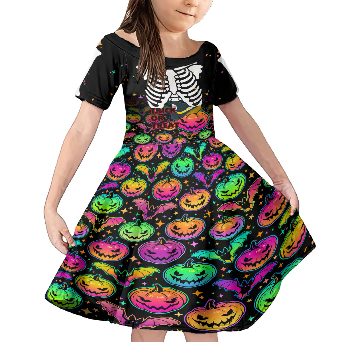 Halloween Skeleton Family Matching Mermaid Dress and Hawaiian Shirt Trick or Treat Witch Pumpkin Colorful - Wonder Print Shop