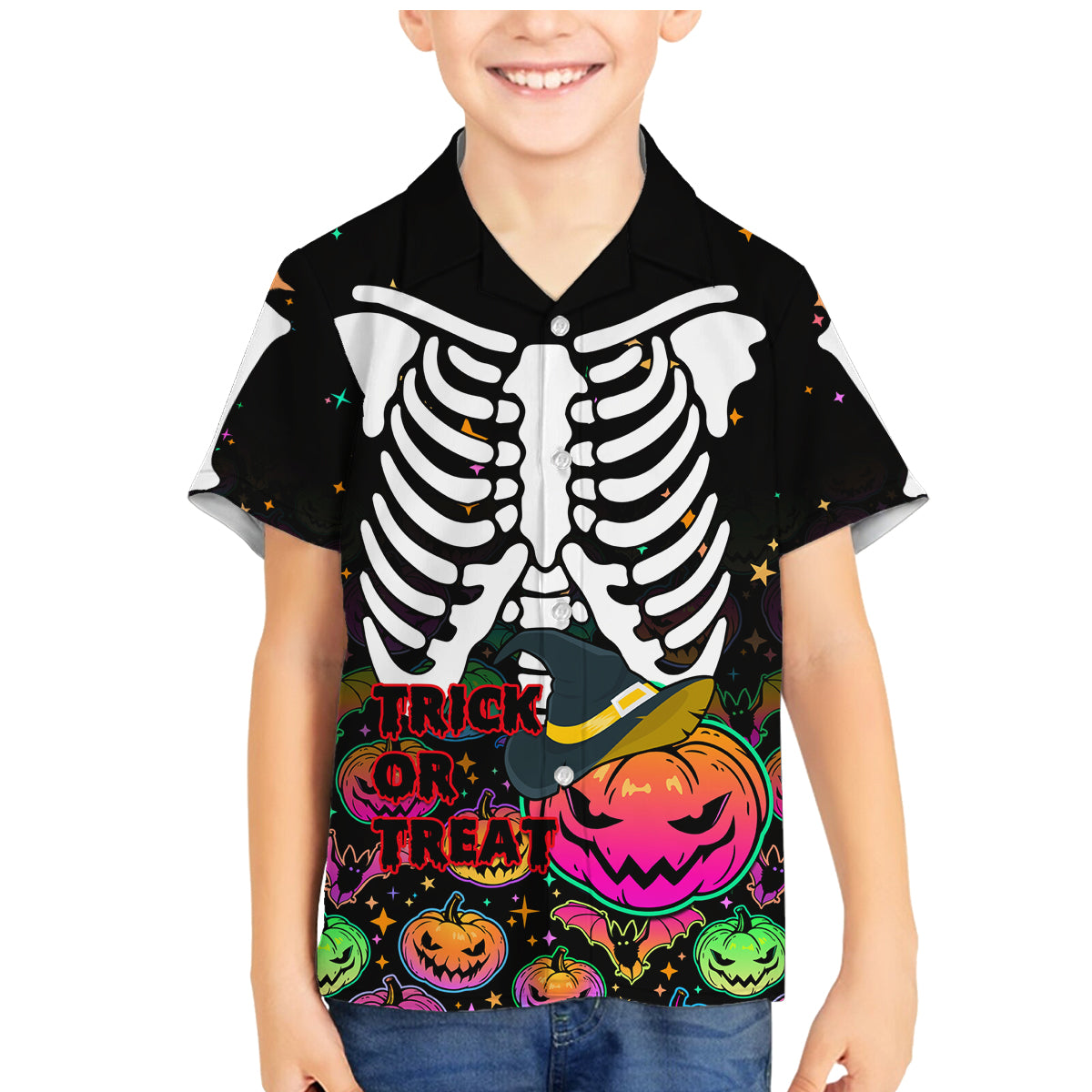 Halloween Skeleton Family Matching Mermaid Dress and Hawaiian Shirt Trick or Treat Witch Pumpkin Colorful - Wonder Print Shop