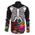 Halloween Skeleton Family Matching Off Shoulder Long Sleeve Dress and Hawaiian Shirt Trick or Treat Witch Pumpkin Colorful - Wonder Print Shop