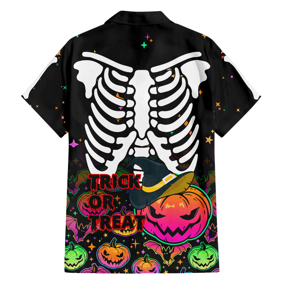 Halloween Skeleton Family Matching Off Shoulder Short Dress and Hawaiian Shirt Trick or Treat Witch Pumpkin Colorful - Wonder Print Shop