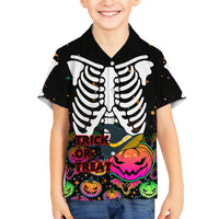 Halloween Skeleton Family Matching Off Shoulder Short Dress and Hawaiian Shirt Trick or Treat Witch Pumpkin Colorful - Wonder Print Shop