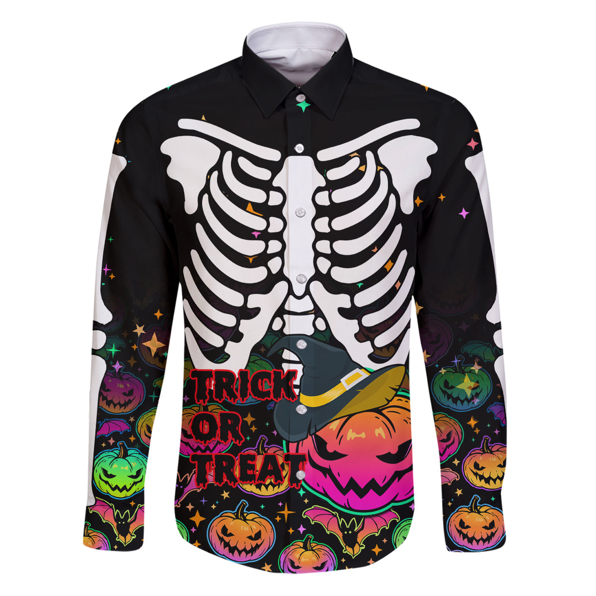 Halloween Skeleton Family Matching Puletasi Dress and Hawaiian Shirt Trick or Treat Witch Pumpkin Colorful - Wonder Print Shop