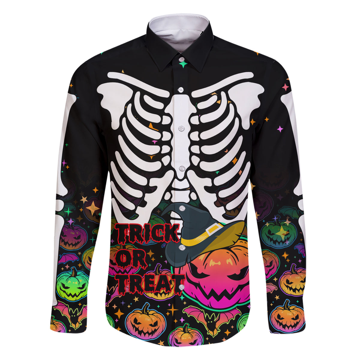Halloween Skeleton Family Matching Short Sleeve Bodycon Dress and Hawaiian Shirt Trick or Treat Witch Pumpkin Colorful - Wonder Print Shop