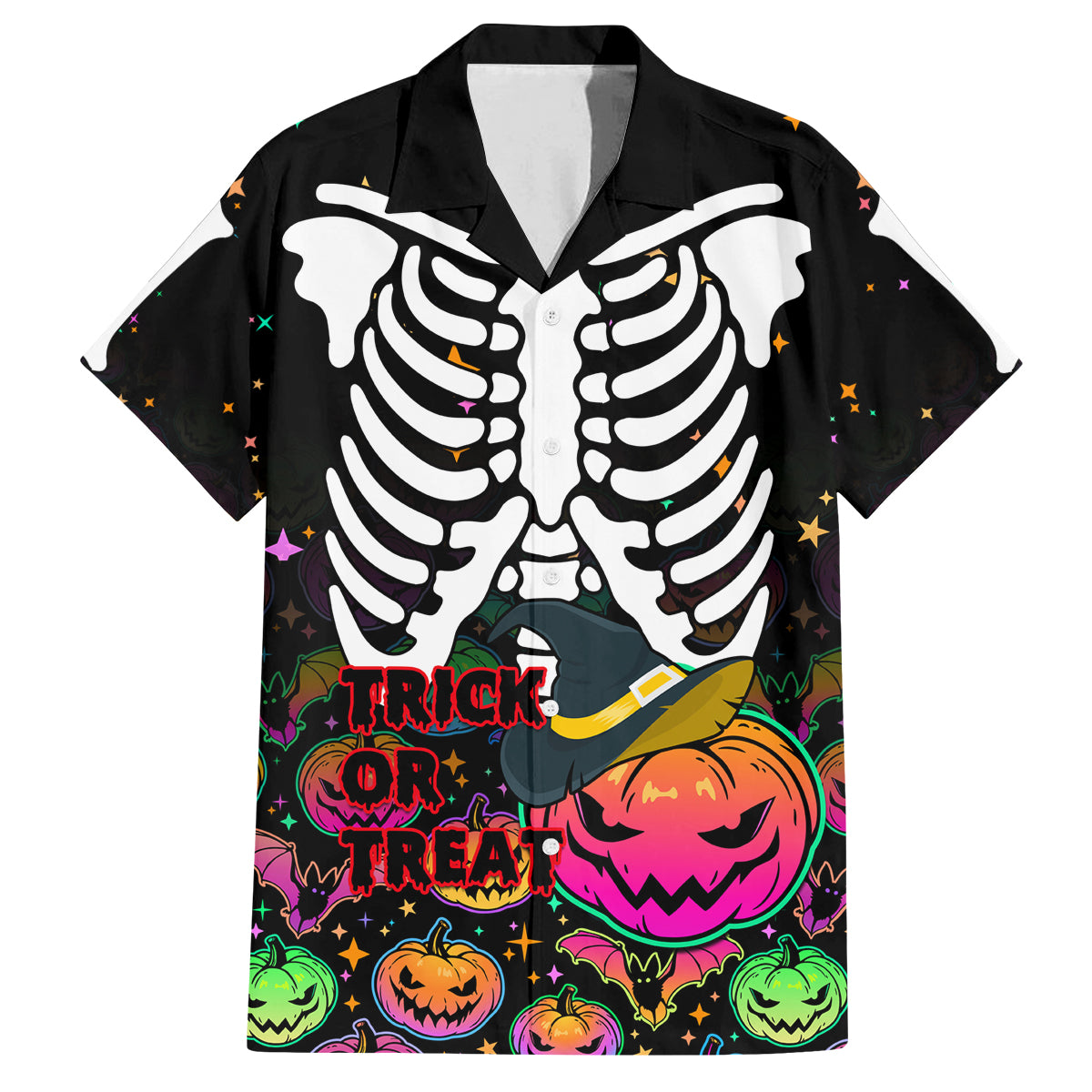 Halloween Skeleton Family Matching Summer Maxi Dress and Hawaiian Shirt Trick or Treat Witch Pumpkin Colorful - Wonder Print Shop
