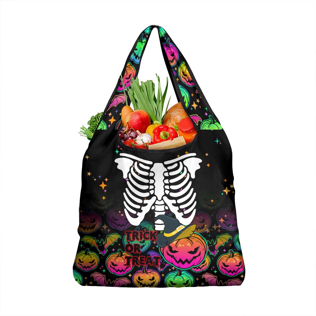 Halloween Skeleton Grocery Bag Trick or Treat Witch Pumpkin Colorful