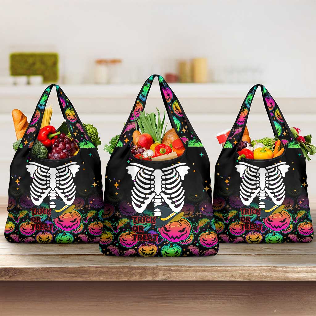 Halloween Skeleton Grocery Bag Trick or Treat Witch Pumpkin Colorful