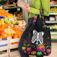 Halloween Skeleton Grocery Bag Trick or Treat Witch Pumpkin Colorful