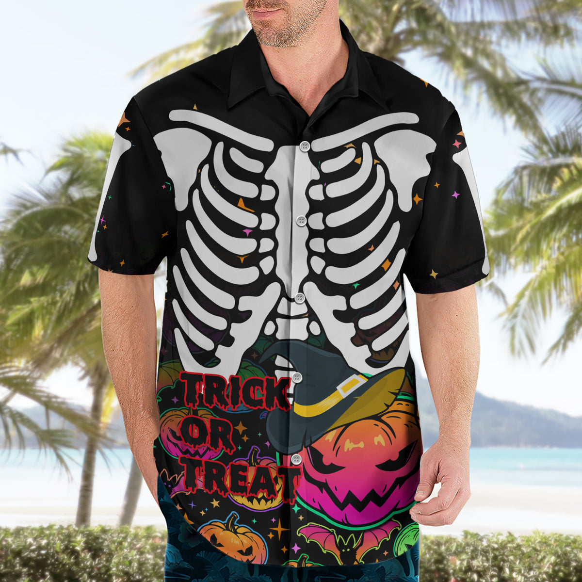 Halloween Skeleton Hawaiian Shirt Trick or Treat Witch Pumpkin Colorful - Wonder Print Shop