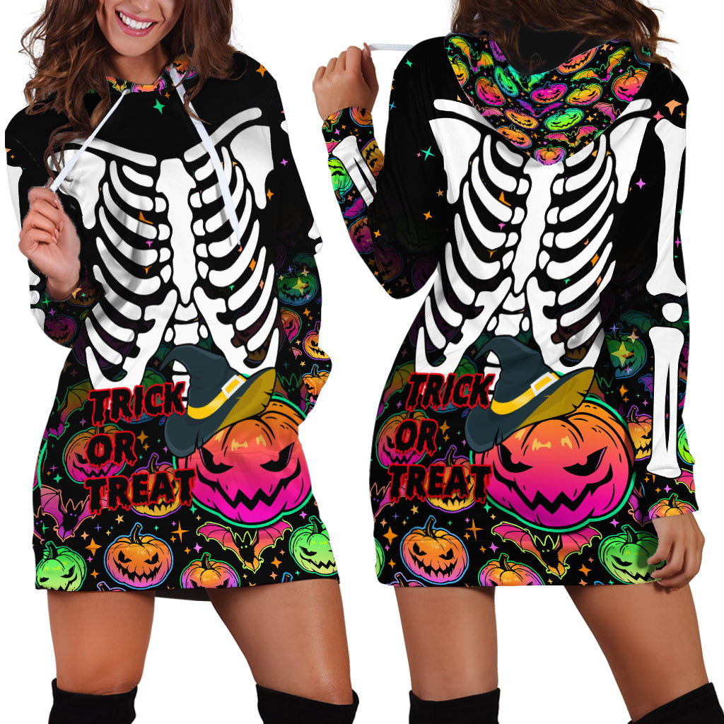 Halloween Skeleton Hoodie Dress Trick or Treat Witch Pumpkin Colorful - Wonder Print Shop