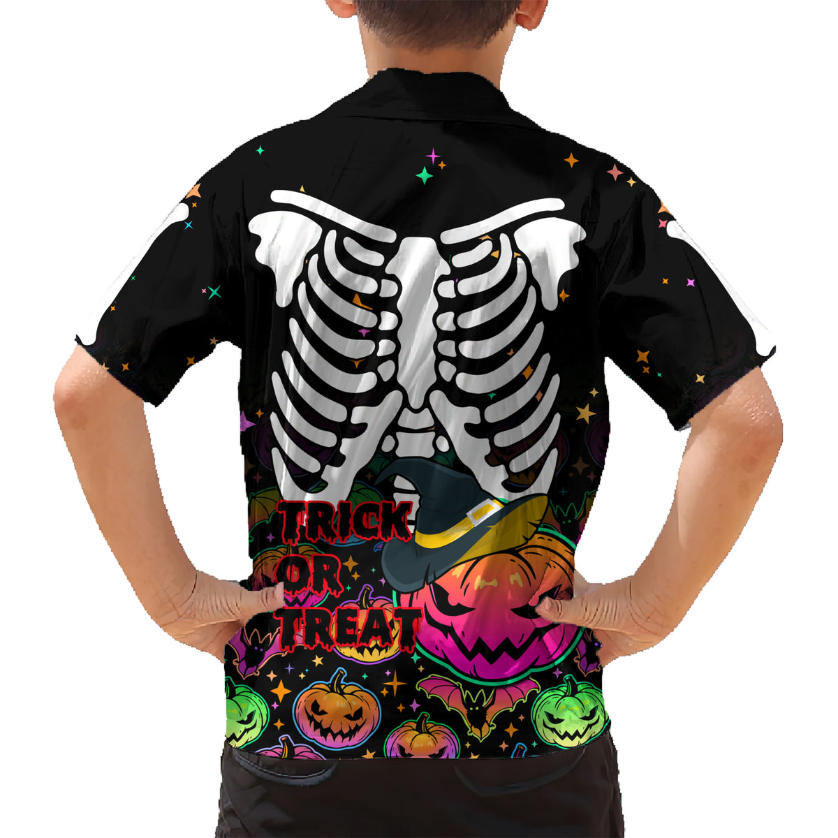 Halloween Skeleton Kid Hawaiian Shirt Trick or Treat Witch Pumpkin Colorful - Wonder Print Shop