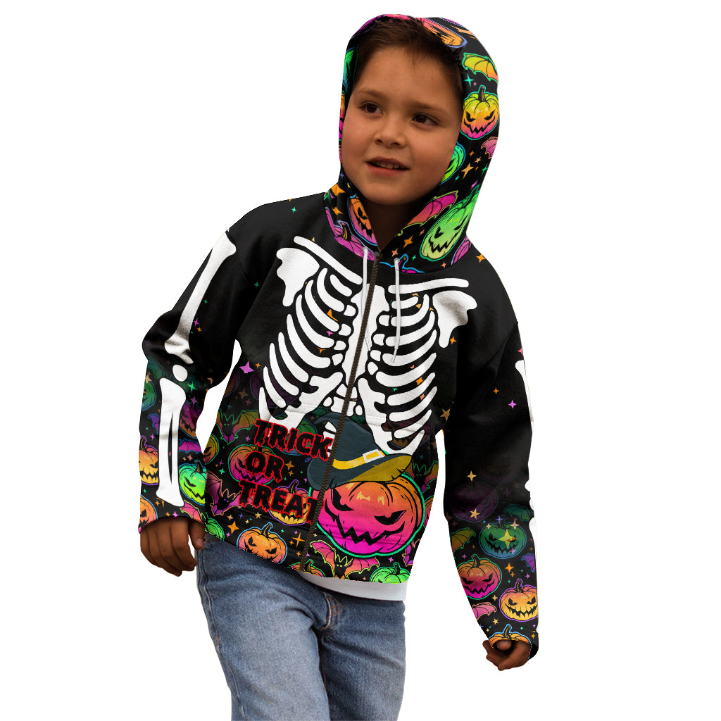 Halloween Skeleton Kid Hoodie Trick or Treat Witch Pumpkin Colorful - Wonder Print Shop
