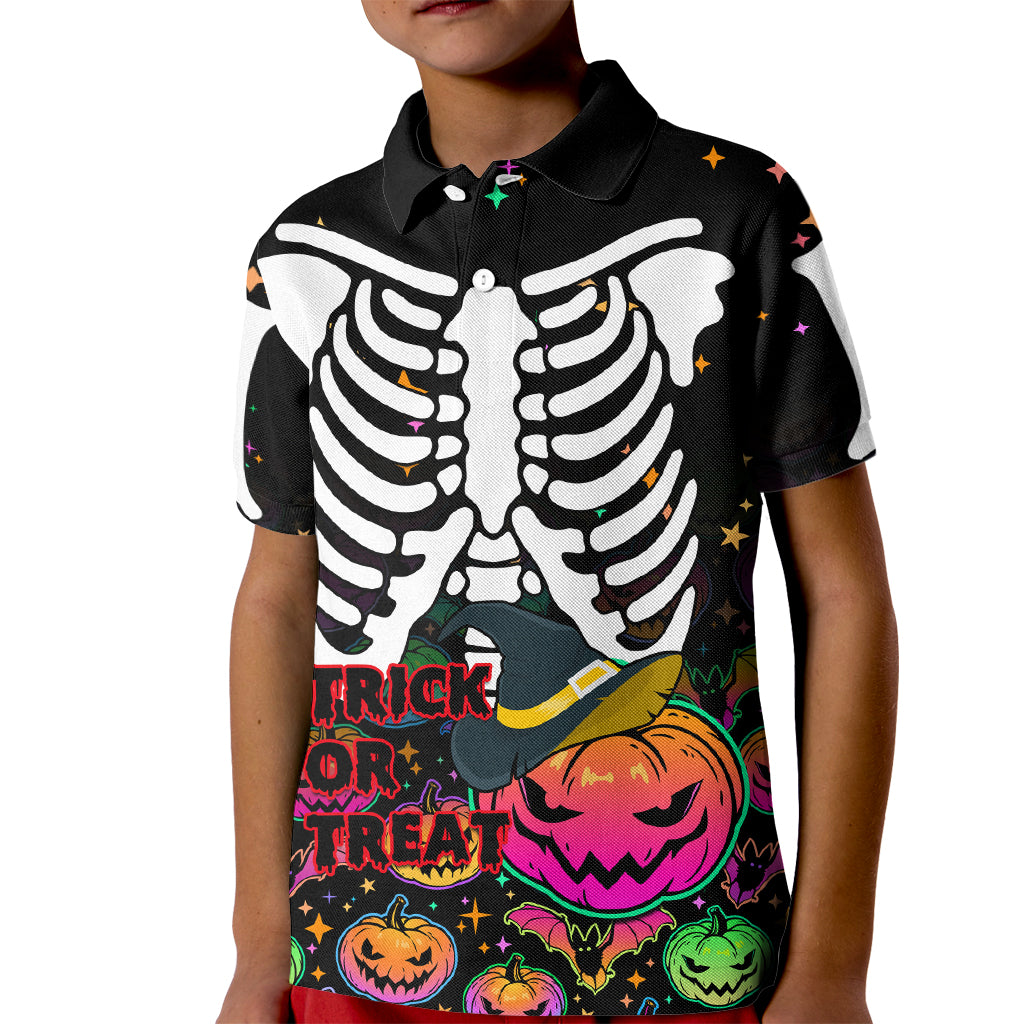 Halloween Skeleton Kid Polo Shirt Trick or Treat Witch Pumpkin Colorful - Wonder Print Shop