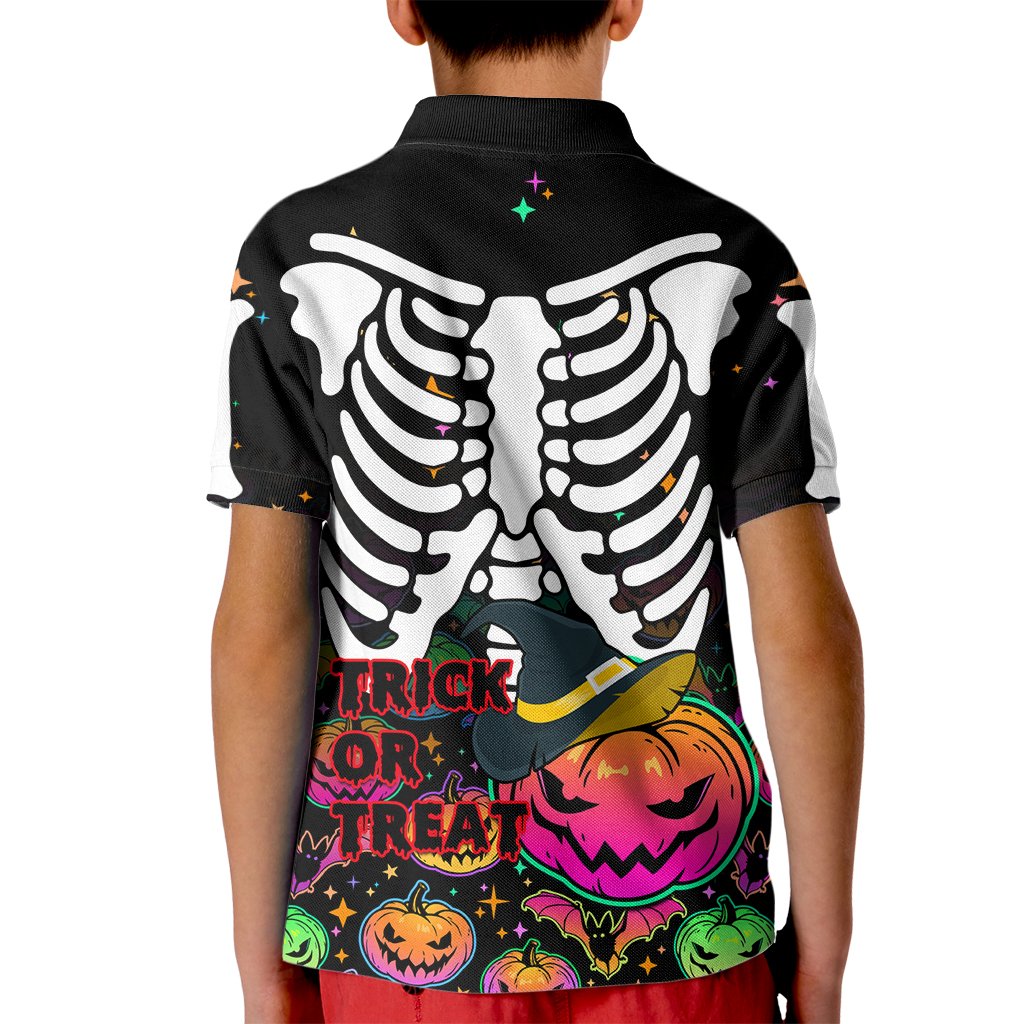 Halloween Skeleton Kid Polo Shirt Trick or Treat Witch Pumpkin Colorful - Wonder Print Shop