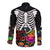 Halloween Skeleton Long Sleeve Button Shirt Trick or Treat Witch Pumpkin Colorful - Wonder Print Shop