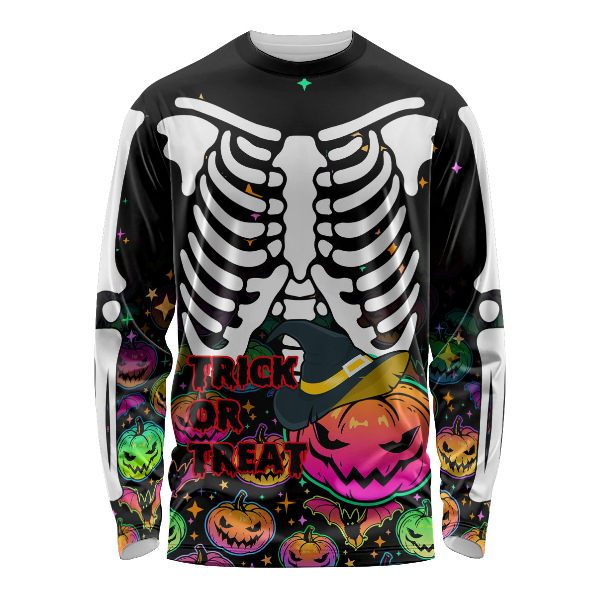 Halloween Skeleton Long Sleeve Shirt Trick or Treat Witch Pumpkin Colorful - Wonder Print Shop