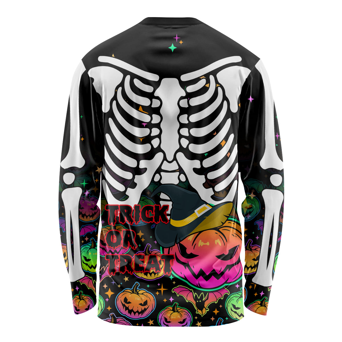Halloween Skeleton Long Sleeve Shirt Trick or Treat Witch Pumpkin Colorful - Wonder Print Shop