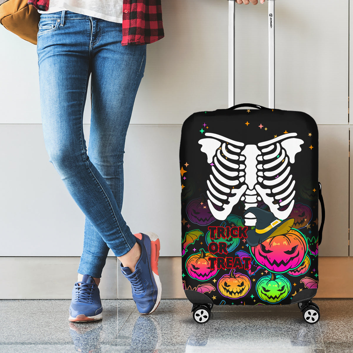 Halloween Skeleton Luggage Cover Trick or Treat Witch Pumpkin Colorful - Wonder Print Shop