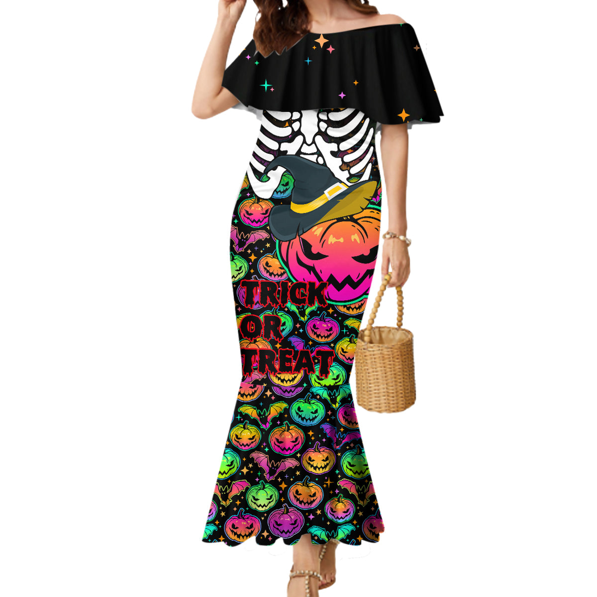 Halloween Skeleton Mermaid Dress Trick or Treat Witch Pumpkin Colorful - Wonder Print Shop