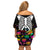 Halloween Skeleton Off Shoulder Short Dress Trick or Treat Witch Pumpkin Colorful - Wonder Print Shop