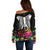Halloween Skeleton Off Shoulder Sweater Trick or Treat Witch Pumpkin Colorful - Wonder Print Shop