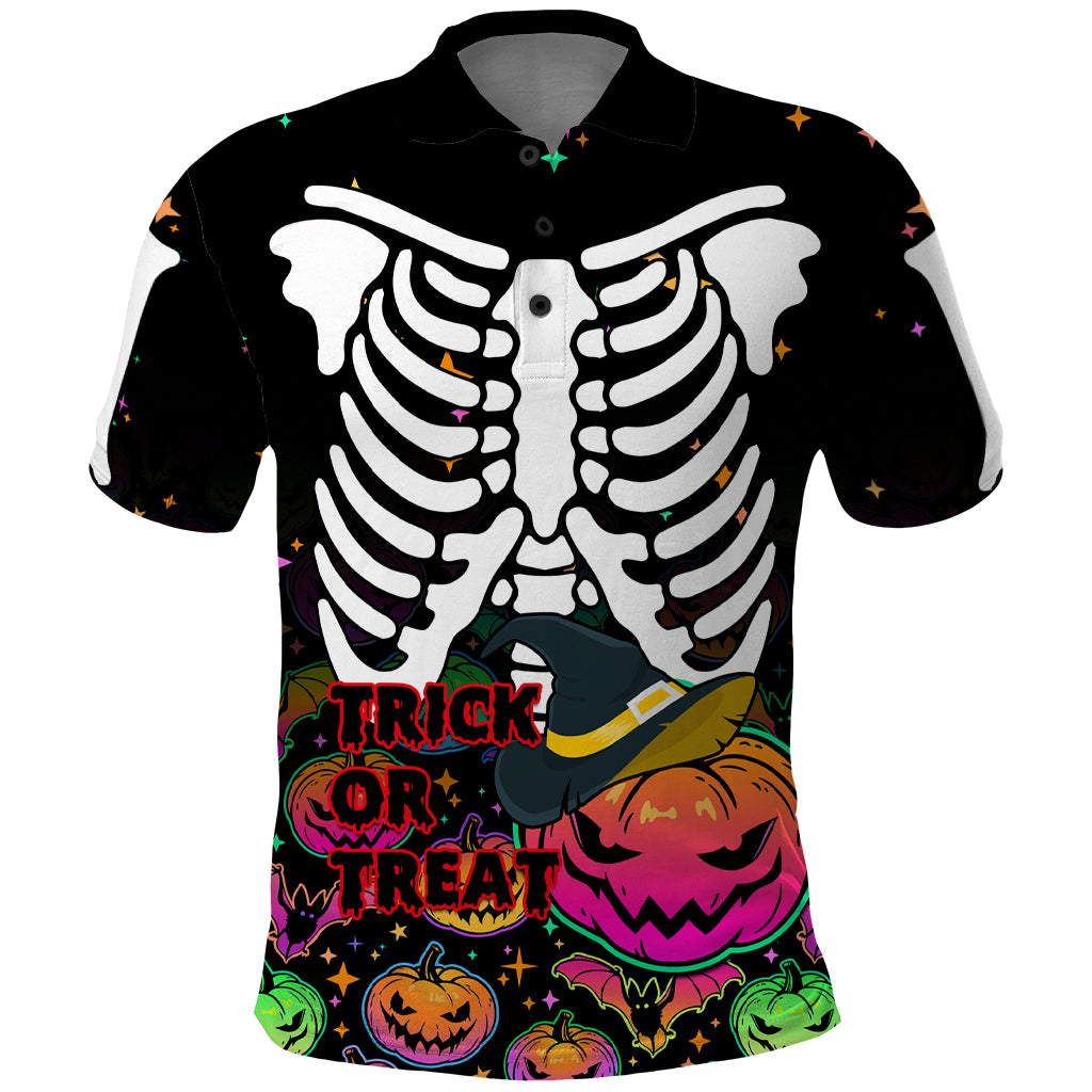 Halloween Skeleton Polo Shirt Trick or Treat Witch Pumpkin Colorful - Wonder Print Shop