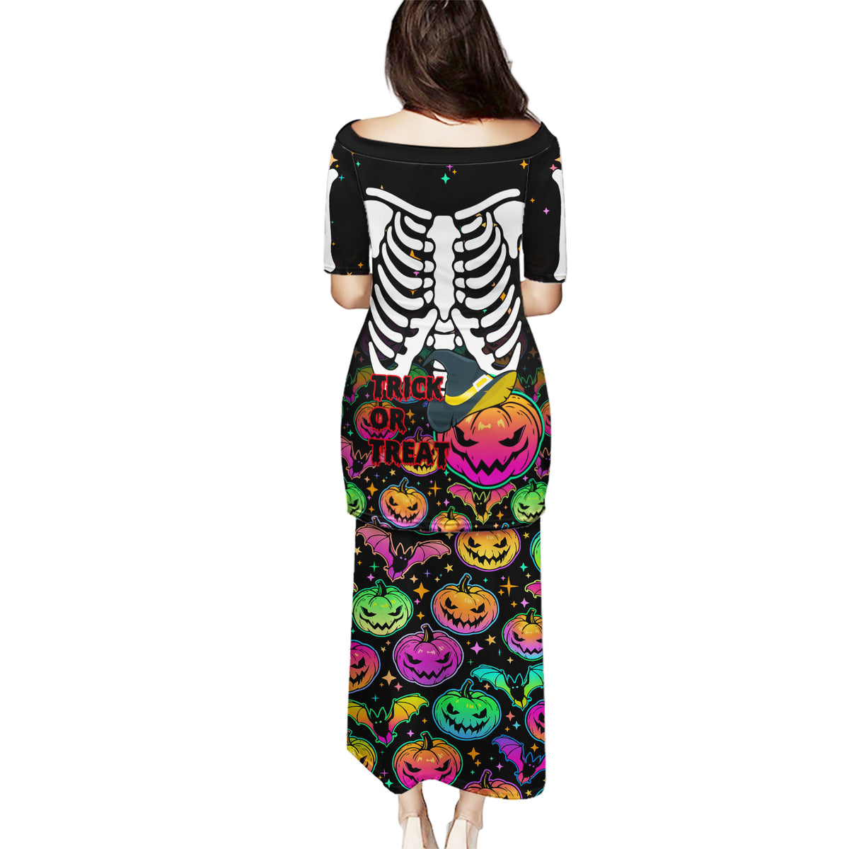 Halloween Skeleton Puletasi Trick or Treat Witch Pumpkin Colorful - Wonder Print Shop