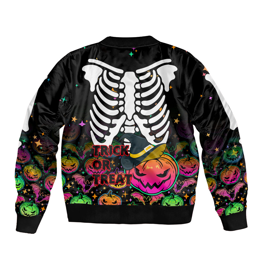 Halloween Skeleton Sleeve Zip Bomber Jacket Trick or Treat Witch Pumpkin Colorful - Wonder Print Shop