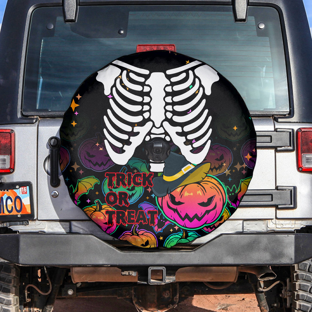 Halloween Skeleton Spare Tire Cover Trick or Treat Witch Pumpkin Colorful - Wonder Print Shop