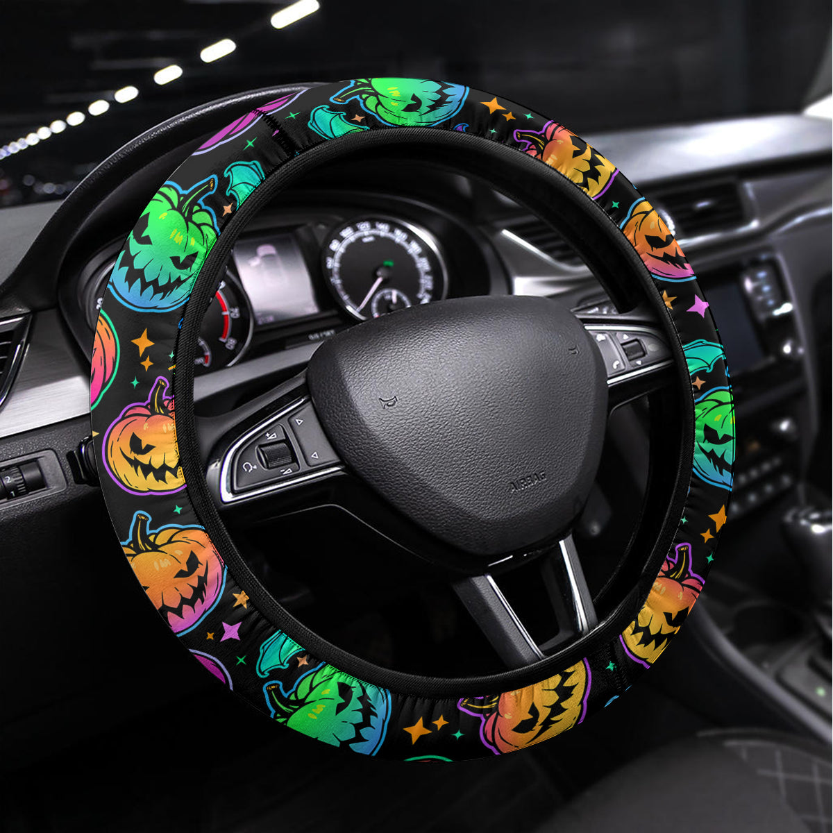 Halloween Skeleton Steering Wheel Cover Trick or Treat Witch Pumpkin Colorful - Wonder Print Shop