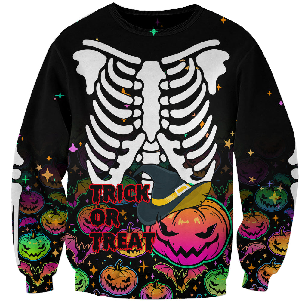 Halloween Skeleton Sweatshirt Trick or Treat Witch Pumpkin Colorful - Wonder Print Shop