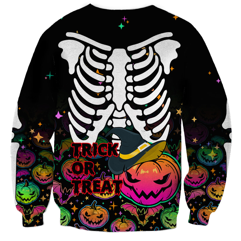 Halloween Skeleton Sweatshirt Trick or Treat Witch Pumpkin Colorful - Wonder Print Shop