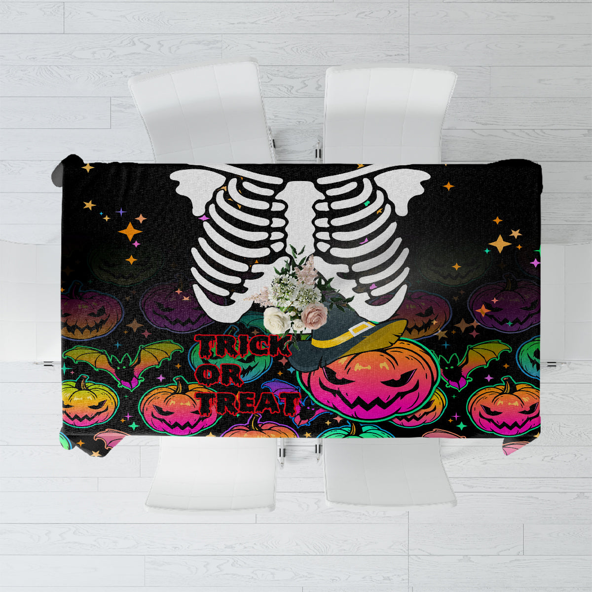Halloween Skeleton Tablecloth Trick or Treat Witch Pumpkin Colorful - Wonder Print Shop